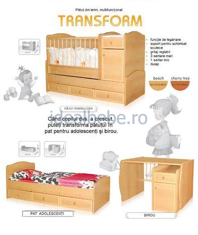 Bertoni - Mobilier lemn TRANSFORM + cearceaf de pat cadou