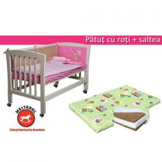 Mesterel - Patut Bebe Junior Mos Ene cu Roti + Saltea Cocos Burete Cocos