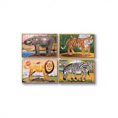 Melissa & Doug - Set 4 puzzle lemn in cutie - Animale salbatice